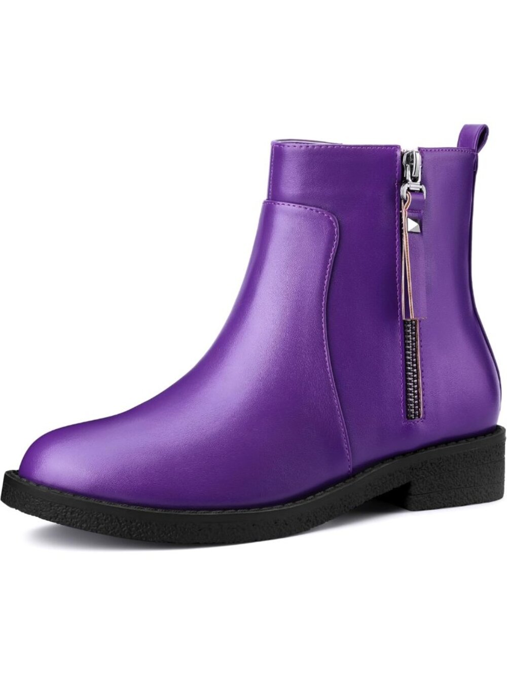 Chic Round Toe Zipper Chunky Low Heel Ankle Boots for Women - Stylish & Comfy